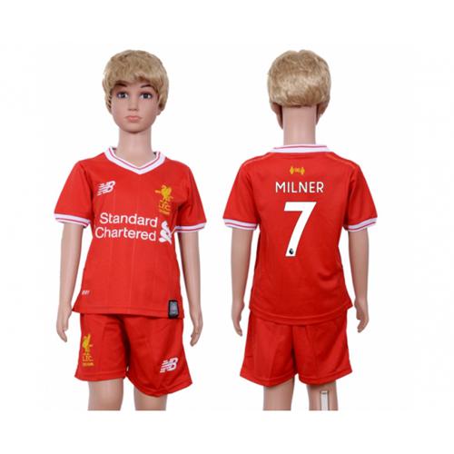 Liverpool #7 Milner Red Home Kid Soccer Club Jersey - Click Image to Close